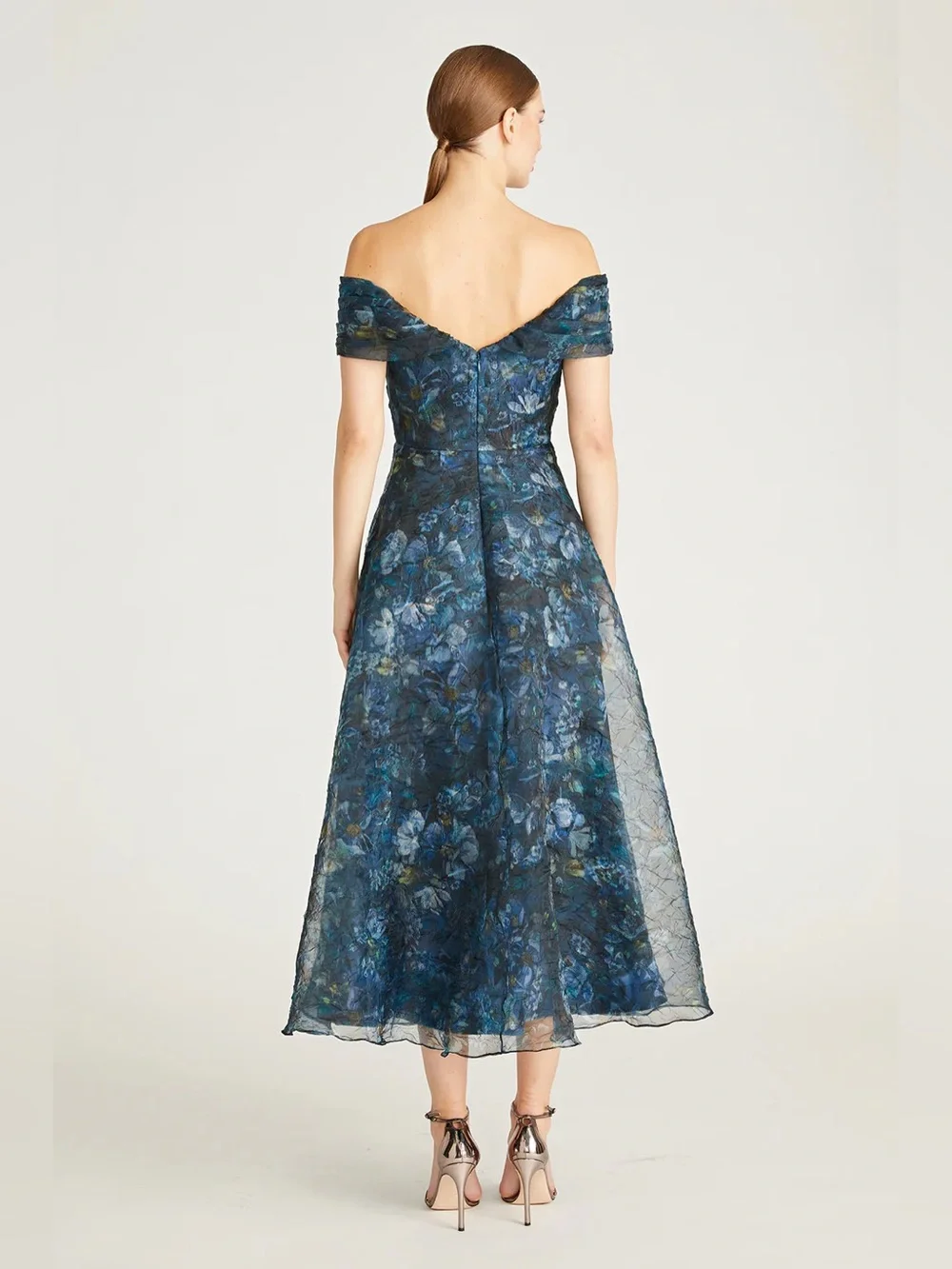 THEIA Auden Off Shoulder Midi Dress | 8 NWT Alfresco Floral - Picture 2 of 15